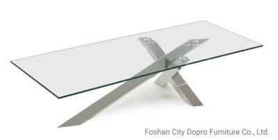Simple Design Stainless Steel Coffee Table with Glass Top