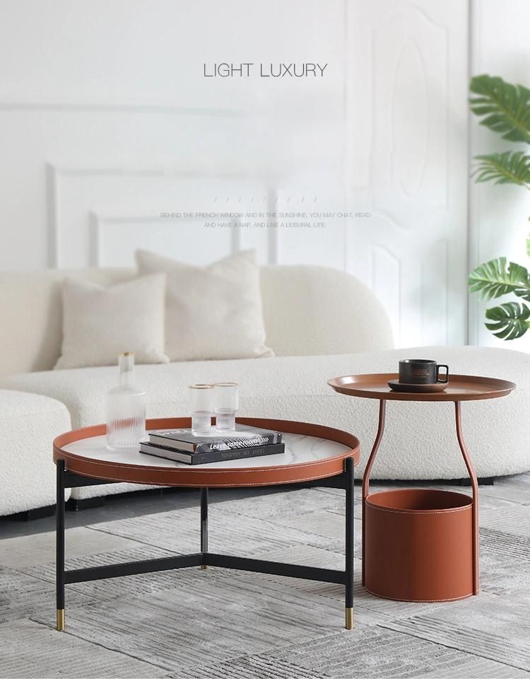 Leather Furniture Orange Marble Rock Beam Coffee Table