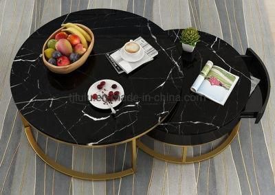 2021 Newest Modern Simple Style Metal Frame Nesting Gold Round Marble Coffee Table Living Room Side Table