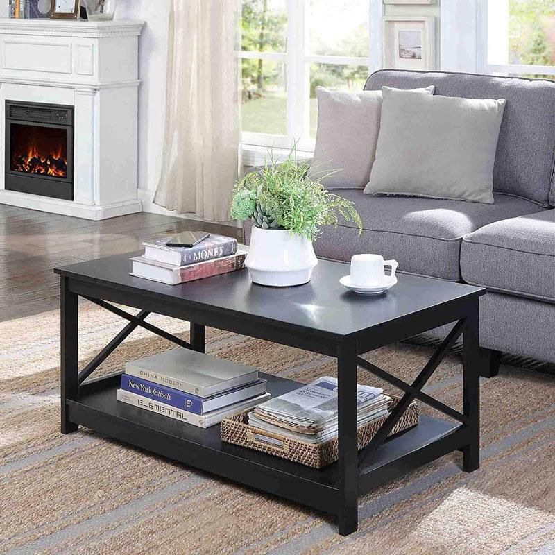 Dining Room Storage Vintage Black Color Wood Coffee Table