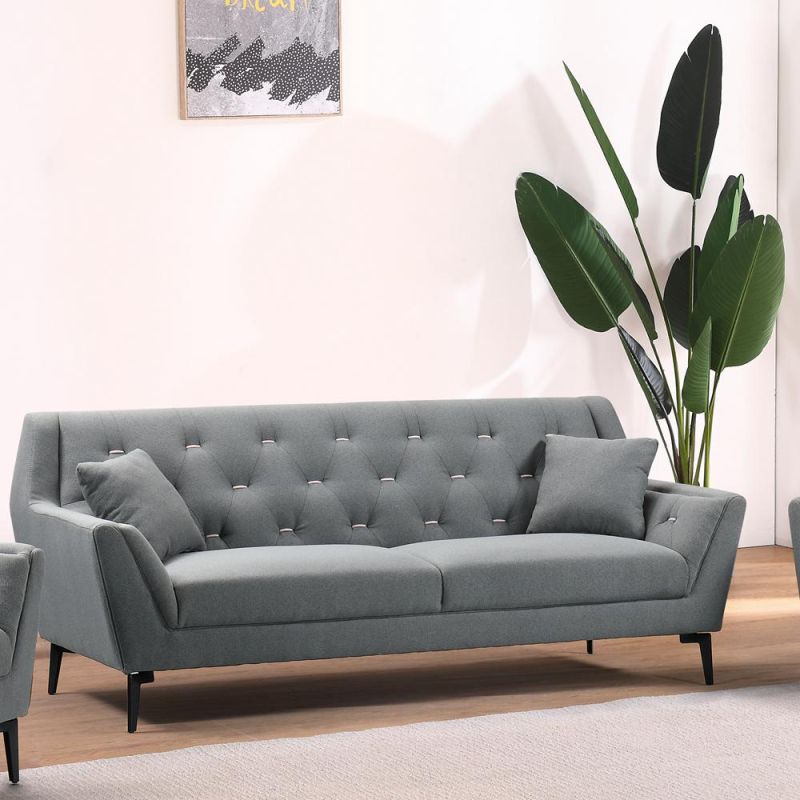 Nova Design Modern Tufted Hotel Room Grey Fabric Velvet 3 Seat Sofa