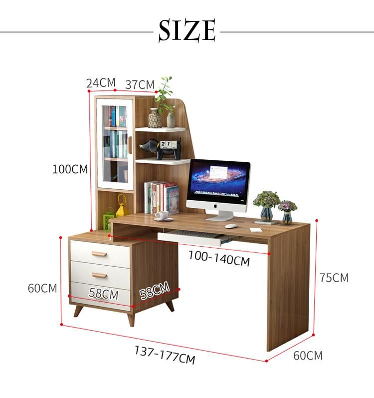 Customized Modern Wooden Bookcase with Study Table Set Computer Desk Factory Price