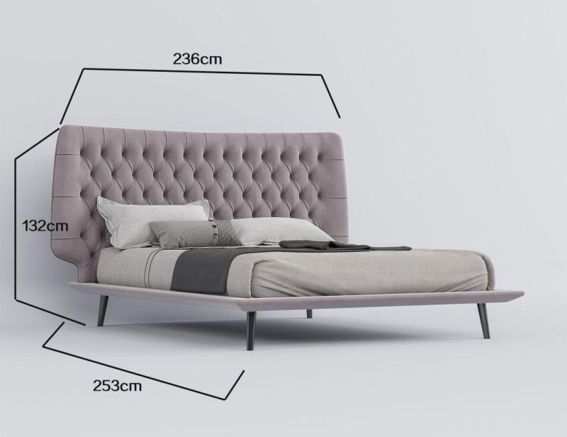 New Hot Sale Bedroom Furniture Modern Home Platform Fabric King Size Bed Set with Tufted Buttons