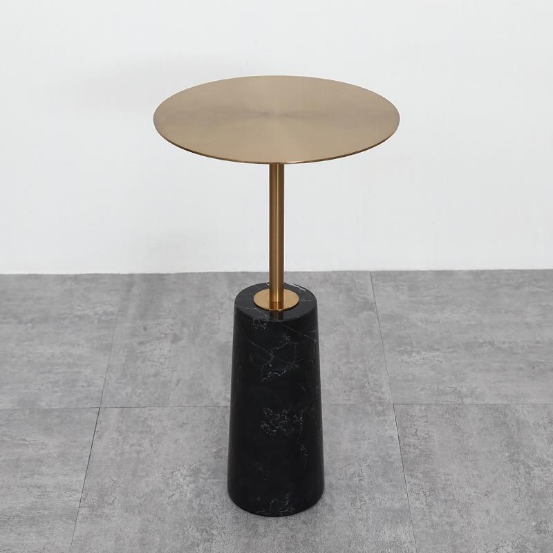 Modern White Nature Stone Round Titanium Stainless Steel Coffee Table