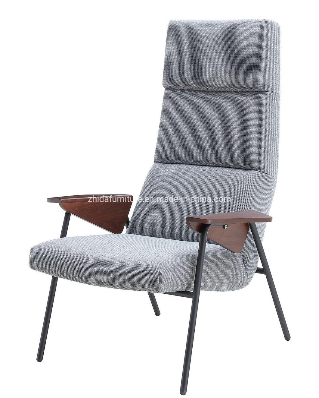 High Back Modern Living Room Furniture Leisure Chair with Wooden Arm