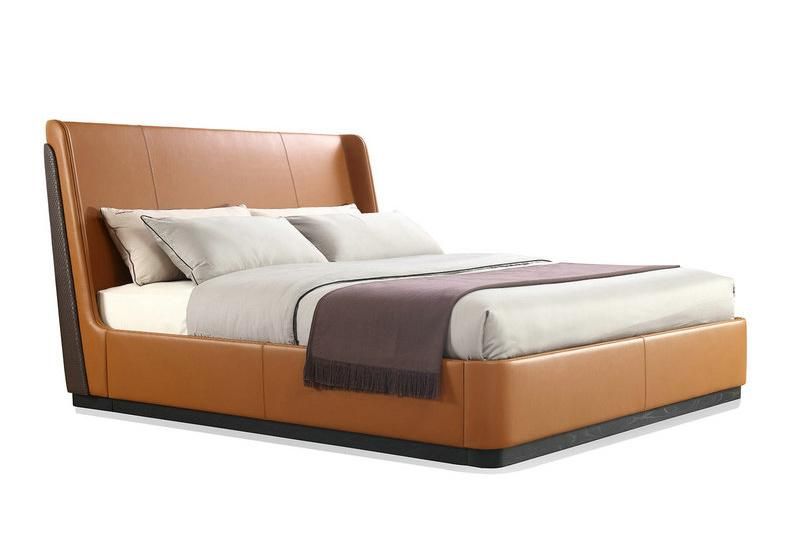 China Concise Home Bb-1508-15 Modern Minimalist Bedroom Furniture Genuine Leather Upholstery Bed