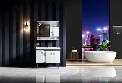 Wall Mounted Ceramic Basin PVC Bathroom Cabinet with LED Mirror with Good Price