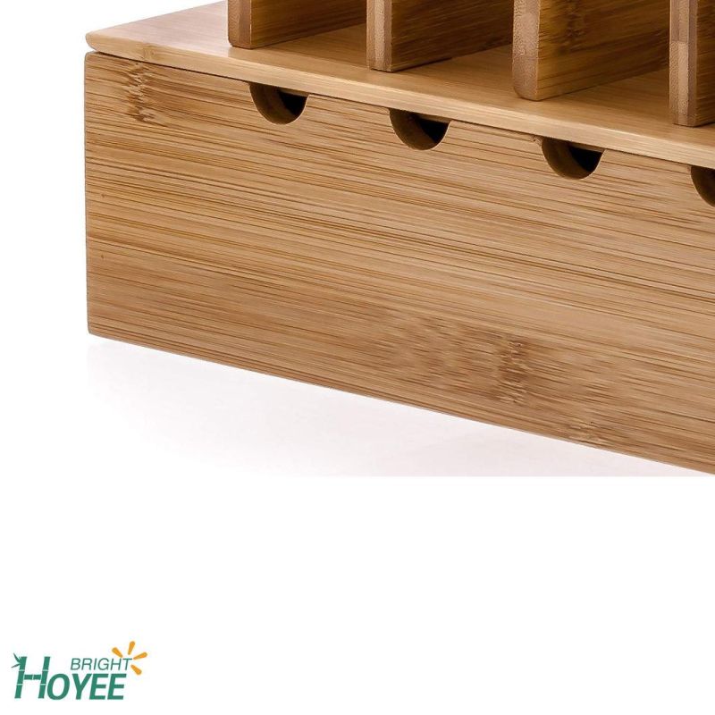Natural Bamboo Charging Station Rack for Smartphones and Tablets