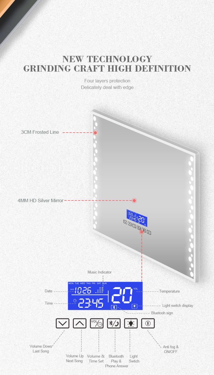 Dimmable Brightness LED Wall Bathroom Mirror with LCD Display