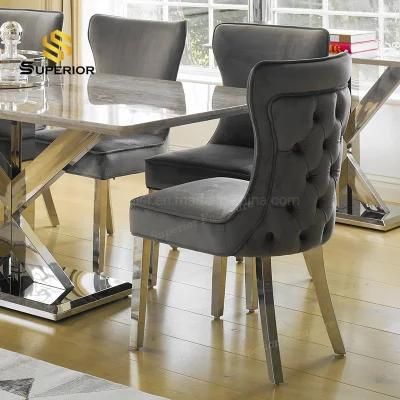 Modern Upholstery Tufted Back Metal Legs Dining Chair for UK Market
