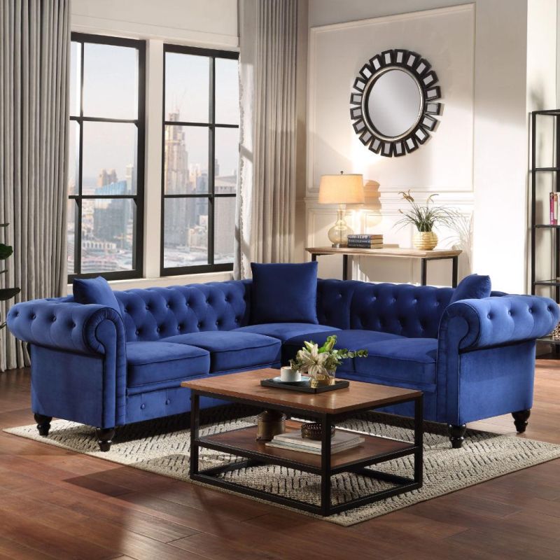 Modern Style Home Fabric Sofa Furniture with Square Stools and Chaise Lounge Down Leisure Sofa Set for Living Room