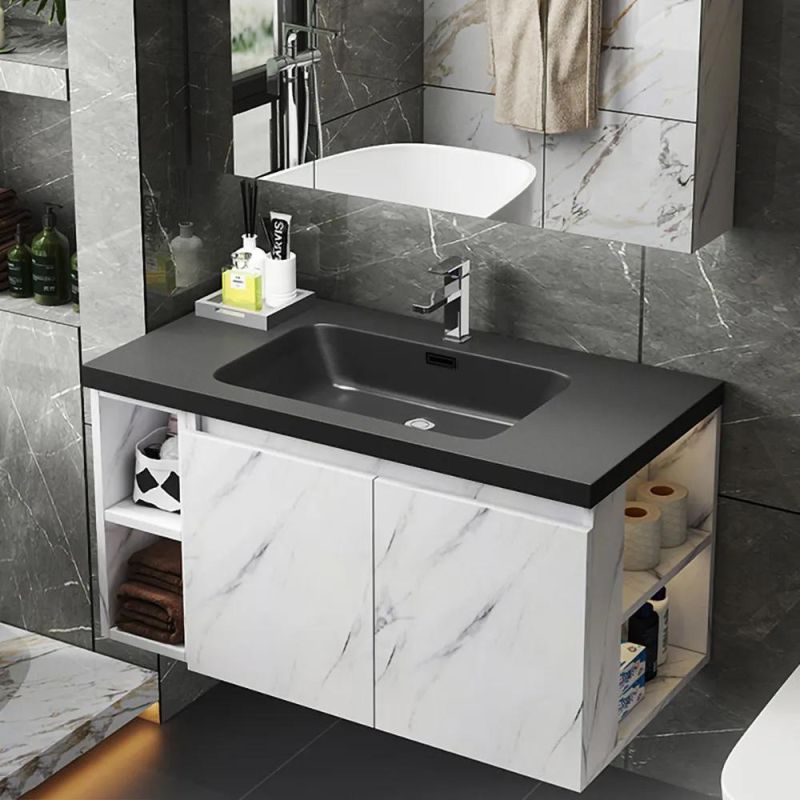 35.4" Faux Marble Wall-Hung Bathroom Vanity with Top Stone Slate Vessel & Sink