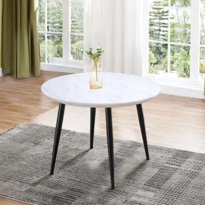 Home Furniture Modern Restaurant MDF Wooden Extendable Dining Table with Metal Legs