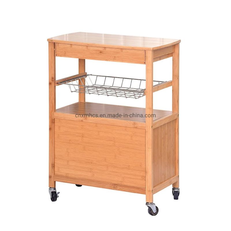 Bamboo Kitchen Trolley Cart Kitchen Cabinet Storage Rack with Wheels Shelves