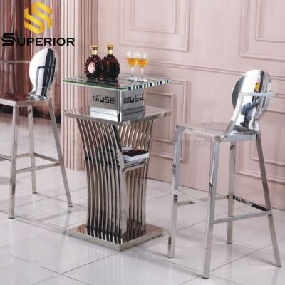 Nighclub Furniture Silver Stainless Steel High Bar Table with Stools