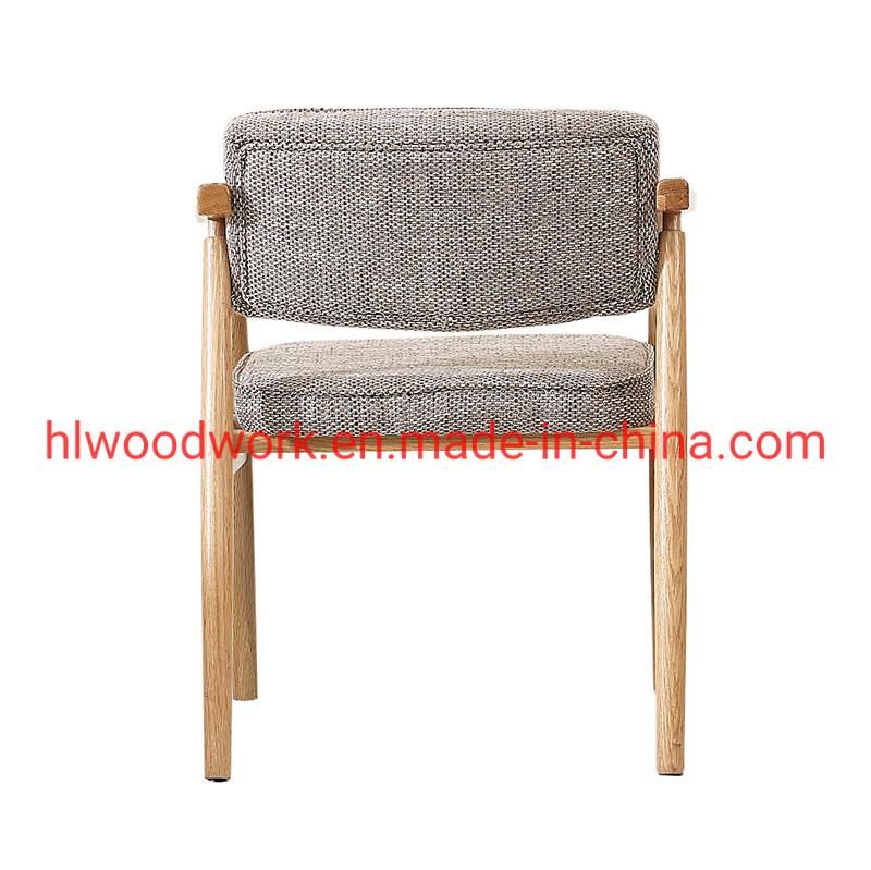 Wholesale Modern Design Hot Selling Dining Chair Rubber Wood Natural Color Fabric Cushion Brown Wooden Chair Furniture Arm Chair Dining Chair