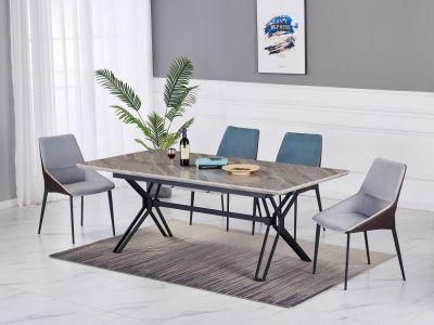 China Wholesale Modern Living Room Hotel Restaurant Furniture Table Set Marble Metal Steel Dining Table