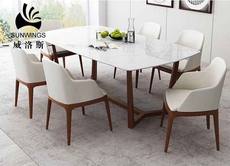 Solid Wood Dining Table with Marble Top for Dining Room
