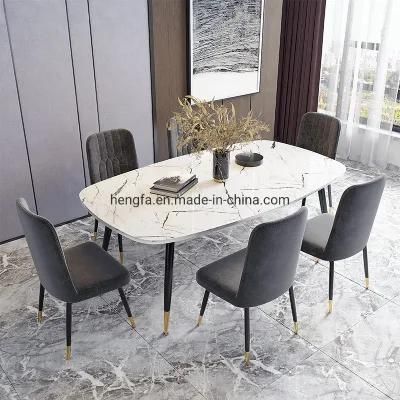Modern Luxury Home Furniture Golden Plated Metal Legs Marble Dining Table