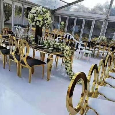 Luxury Stacking Modern Gold Silver Stainless Steel Heart Back Decor Metal Hotel Restaurant Wedding Banquet Chiavari Dining Chair