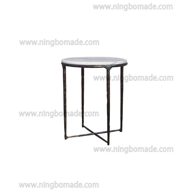 Thaddeus Sculptural Forged Collection Cloud Marble Top Antique Black Solid Forged Metal Base Corner Table