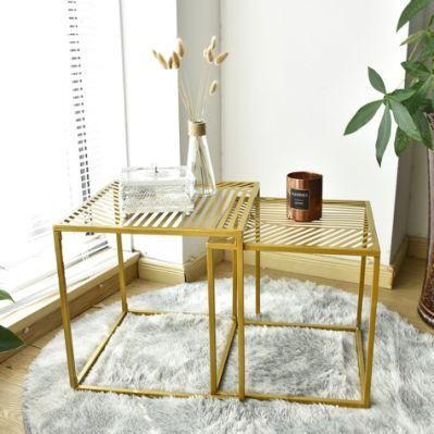 Wholesale Modern Square 2-Piece Set Golden Iron Coffee Nest Table
