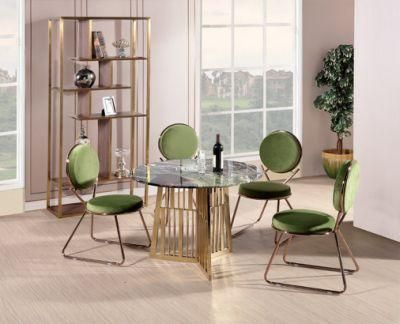 European Style Dining Room Furniture Stainless Steel and Nature Marble Table with Chair Set