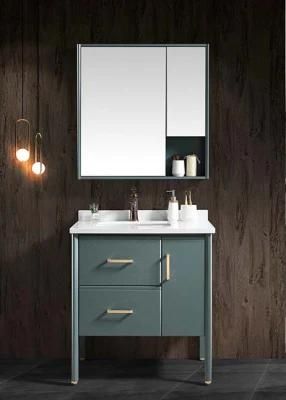 China Factory Wholesale Green Plywood Bathroom Cabinet with Mirror Cabinet