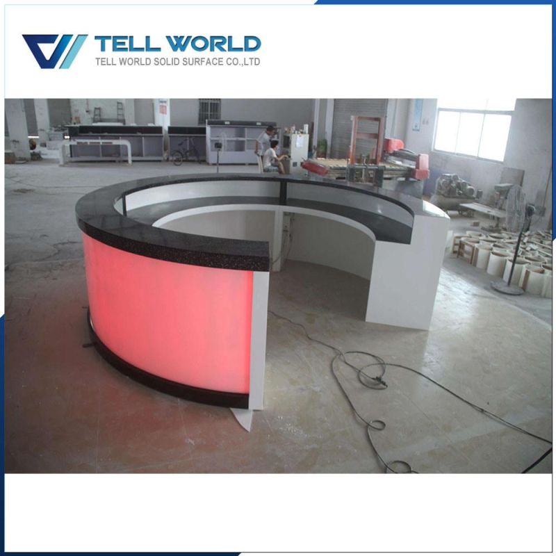 Customized Acrylic Solid Surface Arch Round Illuminated LED Bar Counter