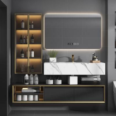 Top Quality High Strength Rock Board Fashion Bathroom Vanity with LED Smart Mirror Cabinet