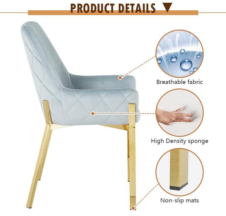Dining Room Furniture Cheap Upholstered Modern Luxury Velvet Dining Chair with Gold Chrome Metal Leg