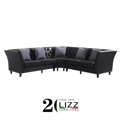 Modern High Quality Black Corner Couch Genuine Leather Sofa
