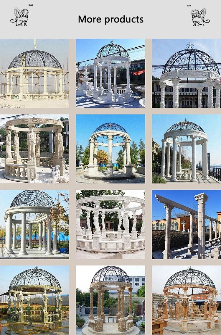 Blve Large Garden Luxury Greek White Stone Pavilion Marble Figure Outdoor Modern Gazebo with Statues