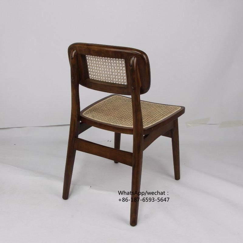 Nordic Modern Pierre Jeanneret Black Brown Natural Wood Cane Wicker Rattan Back Chair