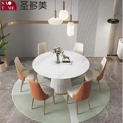 Round Stainless Steel + Carbon Rock Plate Oval Dining Hotel Table Chair