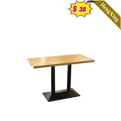 Simple Wooden Design Melamine Laminated Restaurant Office Furniture Log Color Square Dining Table with Metal Base