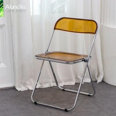Transparent Plastic Office Folding Chair in Chrome with PC Seating and Back