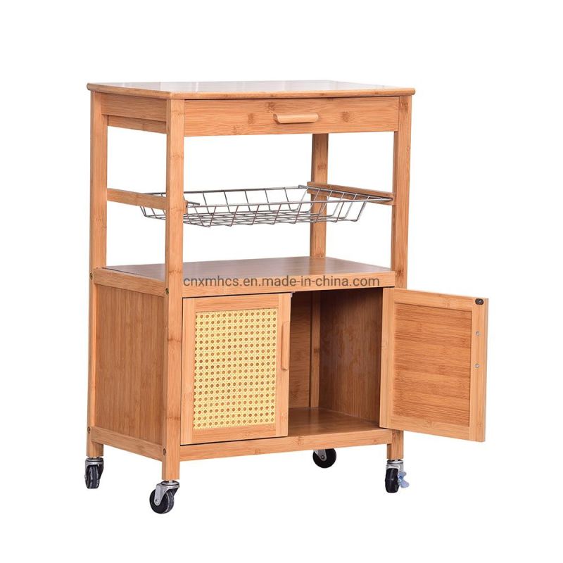 Bamboo Kitchen Trolley Cart Kitchen Cabinet Storage Rack with Wheels Shelves