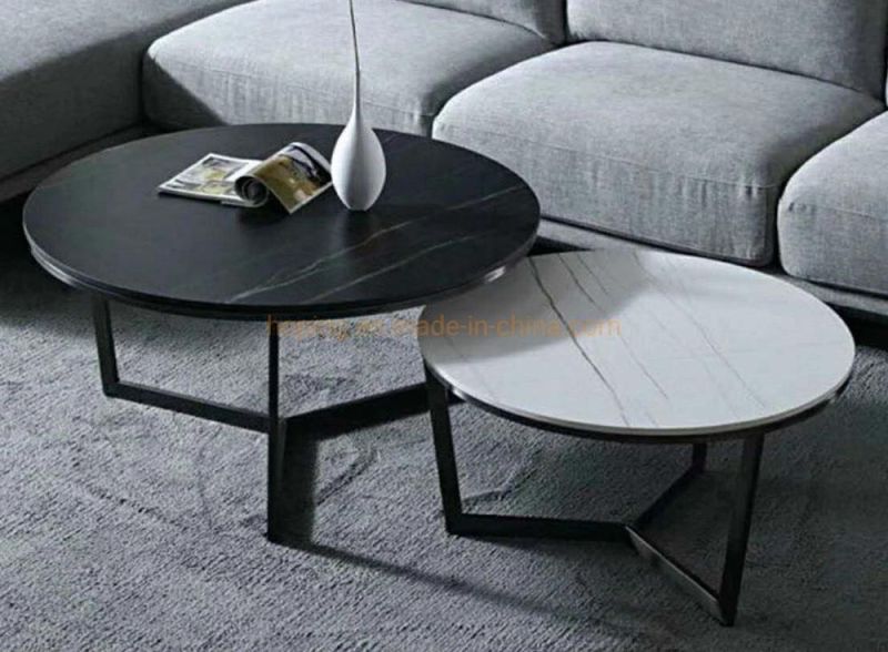Modern Furniture Double Pieces Leaf Shape Design Black Steel with Glass Top for Home Restaurant, Hotel