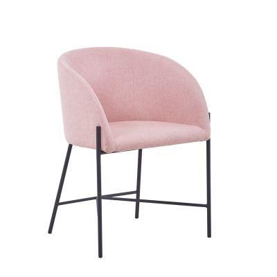 Wholesale Modern Black Legs Vertical Stripe Back Pink Fabric Dining Chairs