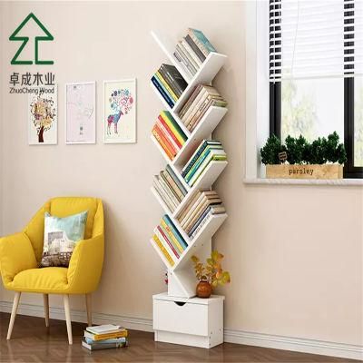 White Color Particle Board Melamine Tree Style Bookshelf