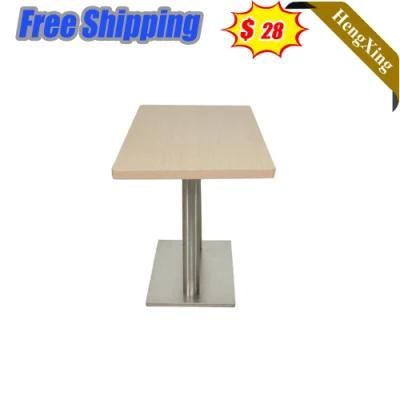 Hot Sell Dark Yellow Color Factory Restaurant Furniture Wholesale Wooden Square Dining Table with Chair Metal Base