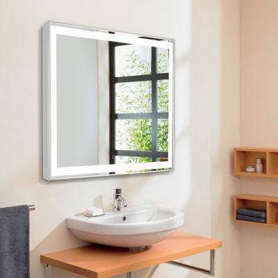 Square Digital Lighted Cosmetic Mirror for Bathroom Wall