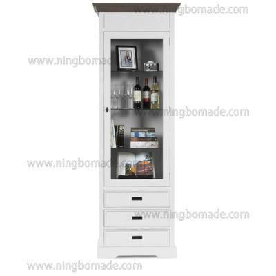 Romantic Rural Interior Furniture Grey Oak Top White Poplar Wood Base 1 Door display Cabinet