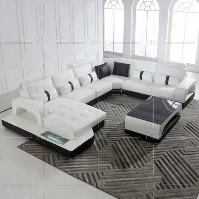 Italian Furniture Modern Sectional Sofa White Leather Sofa Set with LED