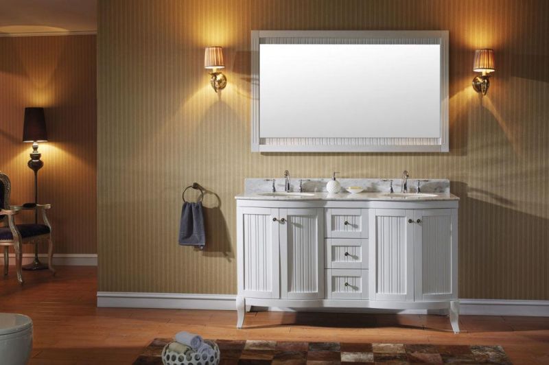 European Marble Countertop Solid Wood Bathroom Cabinet