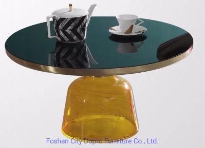 Fashion Modern Hotel Artist Yellow Glass Leg Brushed Brass Round Coffee Table