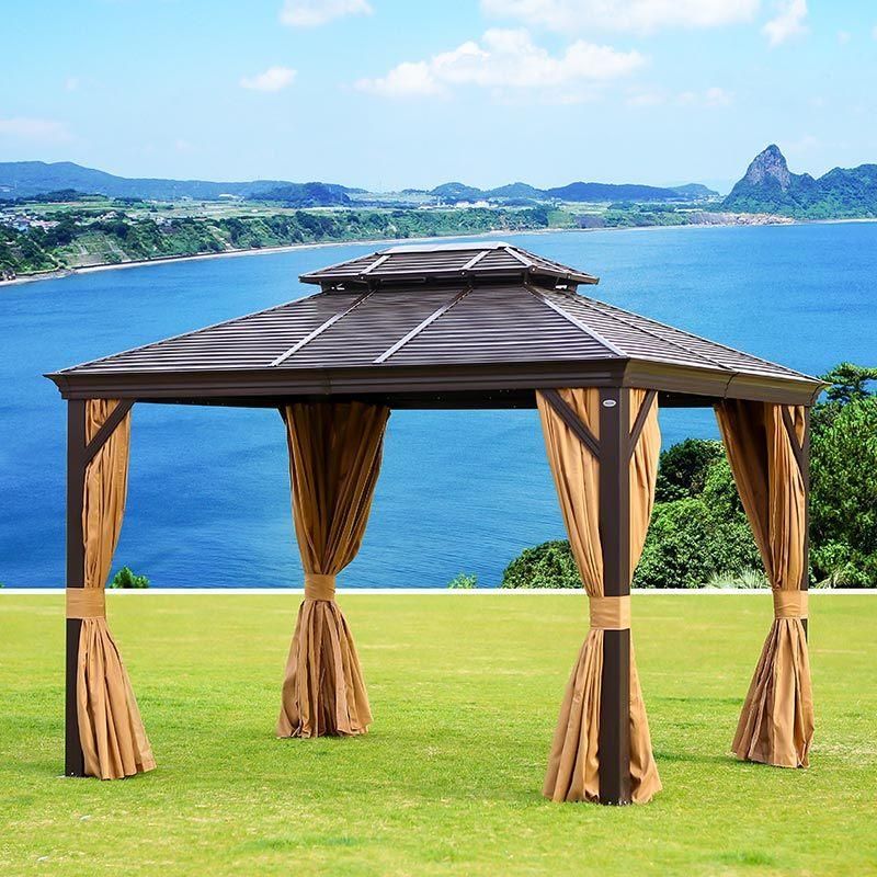 Modern Outdoor Aluminum Frame Gazebo with Netting and Canopy