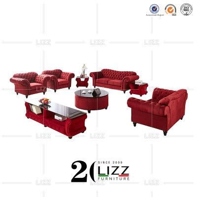 Classic European Design Red Fabric Sectional Furniture Chesterfield Velvet Couch Living Room Sofa