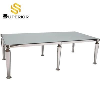 Modern Silver Metal Leg And Tempered Glass Top Dining Table